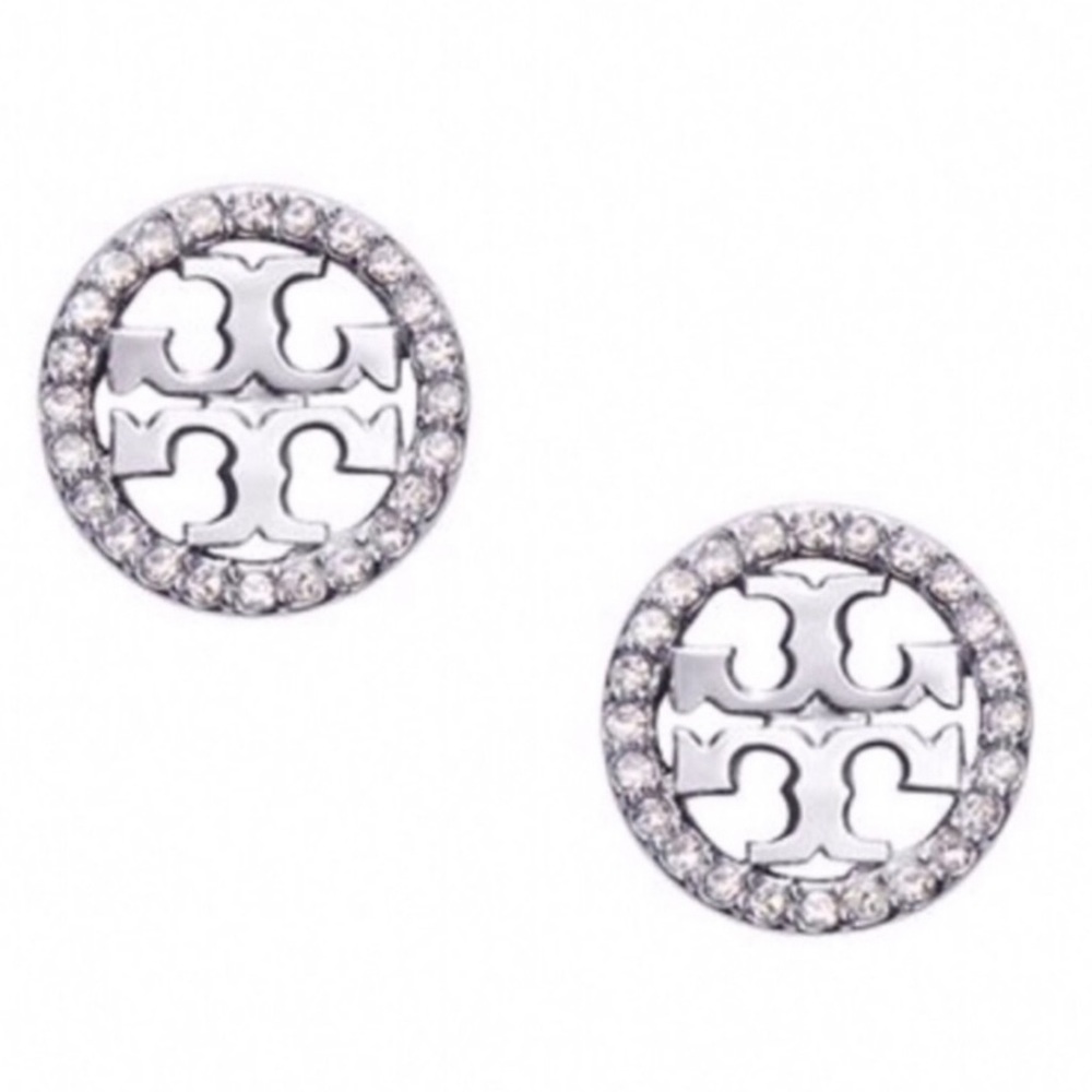 TORY BURCH • Silver Miller Circle Crystal Earrings